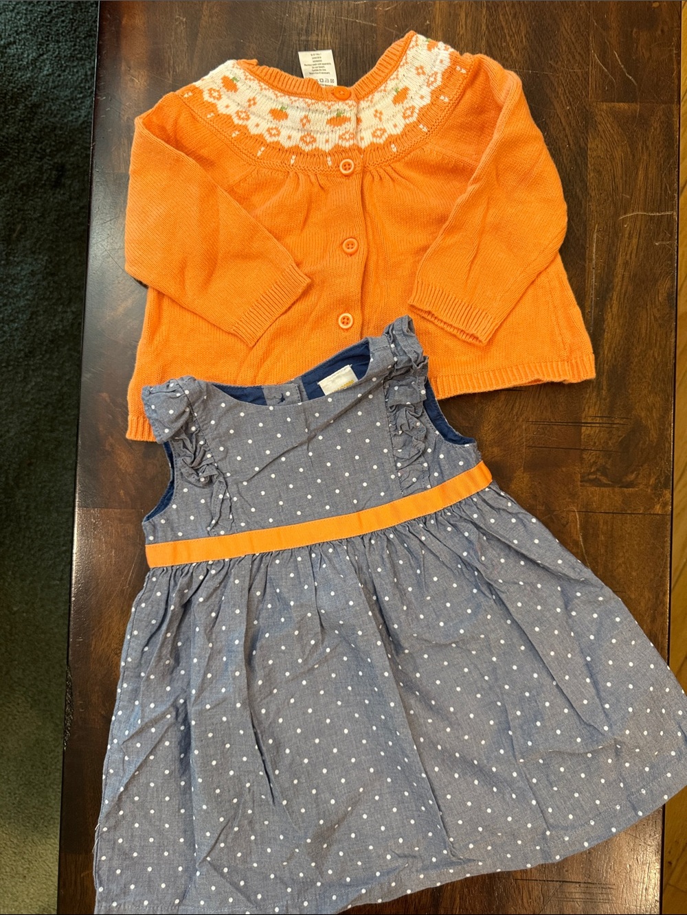 Gymboree Orange Cardigan with Blue Polka Dot Dress Set
